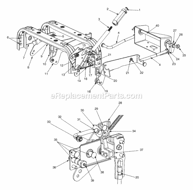 Deck Lift Assembly Diagram and Parts List for 365L 53CA1D5K100 Cub Cadet Lawn Mower